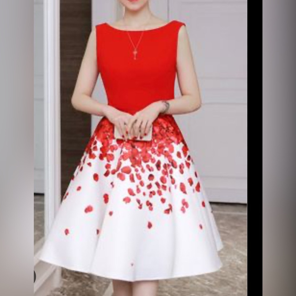 Freestyle Red and White A-Line Halter Dress